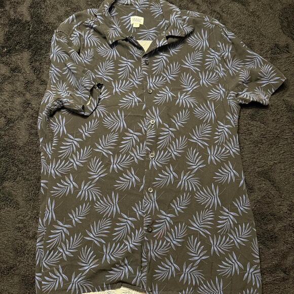 XMAIL Palm Print Button-Up – Black/Blue - Picture 1 of 3